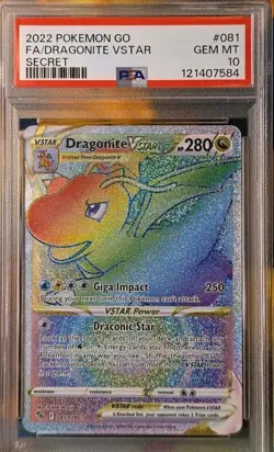 Pokemon GO 081/078 Dragonite VSTAR Secret Rainbow Rare Card PSA 10 - Image 1