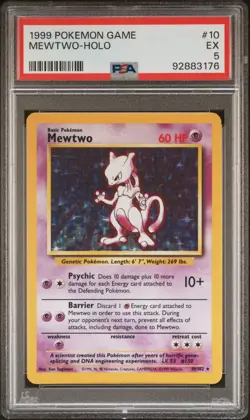 1999 POKEMON BASE SET UNLIMITED #10 MEWTWO-HOLO PSA 5 - Image 1