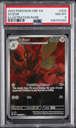 2023 POKEMON OBF EN-OBSIDIAN FLAMES ILLUSTRATION RARE #205 SCIZOR PSA 8 - Image 1