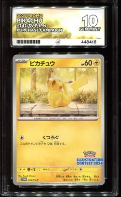 ACE 10 GEM MINT Pikachu Illustration Contest 2024 242/SV-P Promo Pokemon Card - Image 1