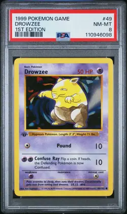 1999 POKEMON BASE SET 1ST EDITION #49 DROWZEE PSA 8 - Image 1