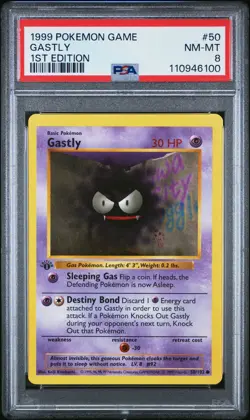 1999 POKEMON BASE SET 1ST EDITION #50 GASTLY PSA 8 - Image 1