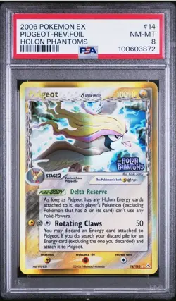 2006 Pokemon Pidgeot #14 ex Holon Phantoms Reverse Holo Foil Rare PSA 8 NM-MT - Image 1