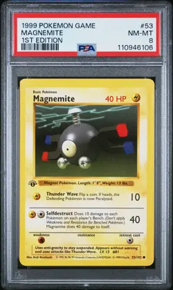 1999 POKEMON BASE SET 1ST EDITION #53 MAGNEMITE PSA 8 - Image 1