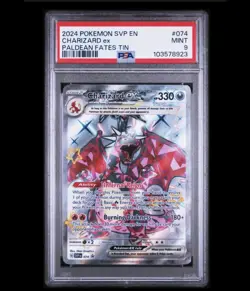2024 POKEMON EN SVP BLACK STAR PROMO PALDEAN FATES TIN CHARIZARD EX #074 PSA 9 - Image 1