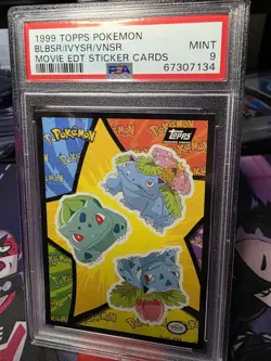 1999 Topps Pokemon First Movie Bulbasaur/Ivysaur/Venusaur Sticker PSA 9 - Image 1