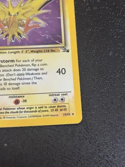 Vintage Zapdos 15/62 Holo Rare Fossil Set Pokemon Card NEAR MINT NM - Image 4