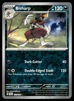 Bisharp 133/198 Pokemon Card Scarlet & Violet Common 120 HP Rev Holo NM F23 - Image 1