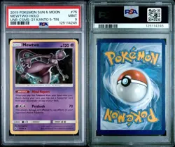 Pokemon TCG Mewtwo #75 Sun & Moon Kanto 5 Tin Cosmo Holo PSA 9 MINT - Image 3