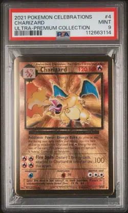 Pokemon 2021 Charizard #4 Gold Metal Ultra Premium Collection Celebrations PSA 9 - Image 1