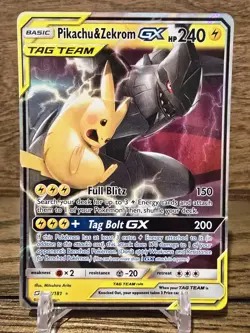 Pokemon Card TCG Pikachu & Zekrom GX 33/181 Tag Team Sm-Team Up Holo LP - Image 1