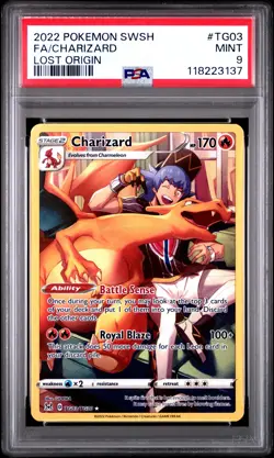 2022 POKEMON SWORD & SHIELD LOST ORIGIN #TG03 FULL ART/CHARIZARD PSA 9 - Image 1