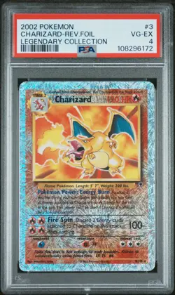 2002 POKEMON LEGENDARY COLLECTION #3 CHARIZARD-REVERSE FOIL PSA 4 - Image 1