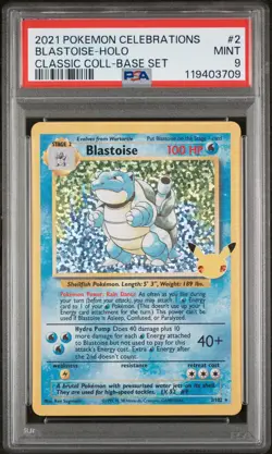 PSA 9 Blastoise Holo 2/102 Celebrations Classic Collection Pokemon 2021 - Image 1