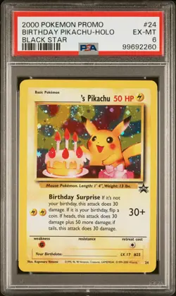 2000 POKEMON PROMO BLACK STAR #24 BIRTHDAY PIKACHU-HOLO PSA 6 - Image 1