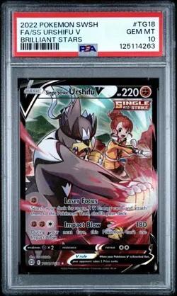2022 POKEMON SWSH BRILLIANT STARS #TG18 FULL ART/SINGLE STRIKE URSHIFU V PSA 10 - Image 1