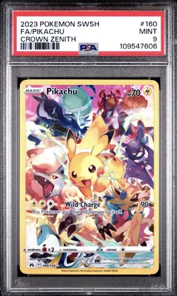 Pikachu Full Art Secret Rare 160/159 Pokemon Crown Zenith PSA 9 MINT - Image 1