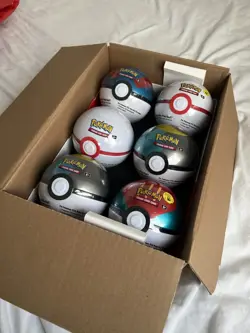 Complete & Sealed Pokemon 6 Pokeball Tins + Original Display Case and Box - Image 1