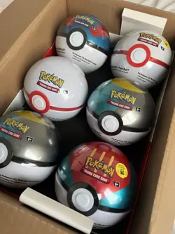 Complete & Sealed Pokemon 6 Pokeball Tins + Original Display Case and Box - Image 2