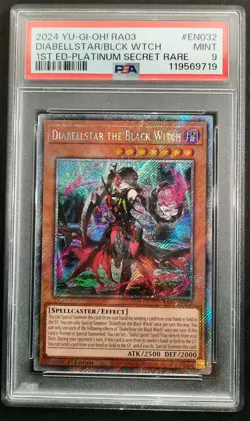 2024 PSA 9 GRADED YUGIOH RA03 PLATINUM SECRET RARE Diabellstar The Black Witch - Image 1