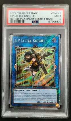 2024 PSA 9 GRADED YUGIOH TCG RA03 PLATINUM SECRET RARE S:P Little Knight - Image 1