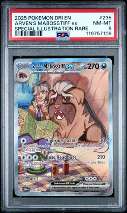 2025 POKEMON DRI EN-DESTINED RIVALS #235 ARVEN'S MABOSSTIFF EX PSA 8 - Image 1