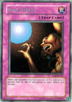 Yugioh! MP Trap Hole - DB1-EN118 - Rare - Unlimited Edition Moderately Played, E - Image 1