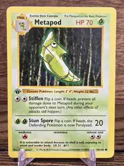 Pokemon Card TCG Metapod 54/102 1st Edition Shadowless Base Set LP Vintage - Image 1