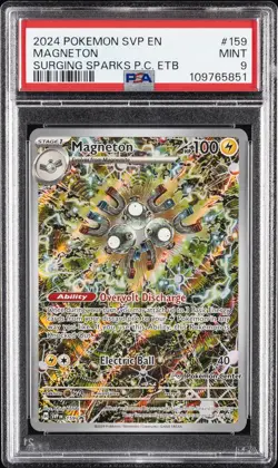2024 POKEMON SVP SURGING SPARKS POKEMON CENTER ETB PROMO #159 MAGNETON PSA 9 - Image 1