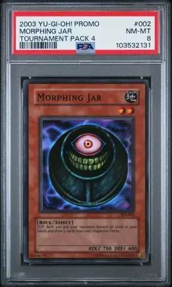 YuGiOh GRADED 2003 Morphing Jar TP4-002 Tournament Pack 4 SR NM-MT 8 PSA - Image 1