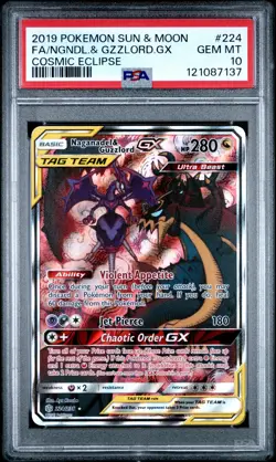 2019 POKEMON SUN & MOON COSMIC ECLIPSE FULL ART/NAGANADEL & GUZZLORD GX PSA 10 - Image 1
