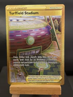 Pokemon Card Turffield Stadium 234/203 Evolving Skies Gold Secret Rare Near Mint - Image 1
