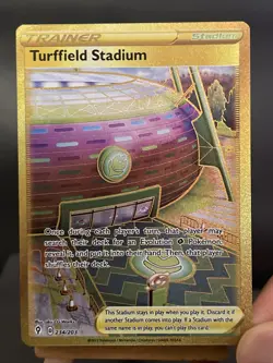 Pokemon Card Turffield Stadium 234/203 Evolving Skies Gold Secret Rare Near Mint - Image 4