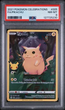 Pokemon TCG 2021 Celebrations Pikachu Card 005/025 Rare Reverse Holo PSA 8 - Image 1