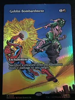 NM Borderless Foil Goblin Bombardment, MTG, Marvel's Spider-Man, Magic, 23 - Image 1