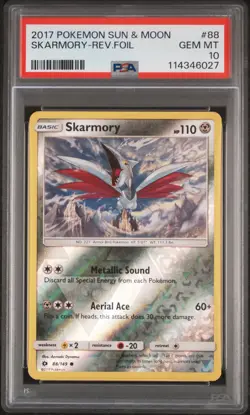 2017 POKEMON SUN & MOON #88 SKARMORY-REVERSE FOIL PSA 10 - Image 1