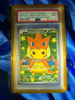 Poncho Pikachu Mega Charizard Y 208 XY Promo Pokemon Graded Slab PSA 9 - Image 1