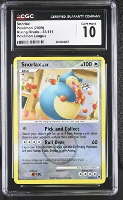 CGC 10 Snorlax Rising Rivals League 33/111 Reverse Holo Crosshatch Pokemon Card - Image 1
