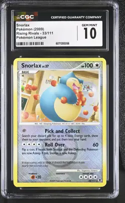 CGC 10 Snorlax Rising Rivals League 33/111 Reverse Holo Crosshatch Pokemon Card - Image 1