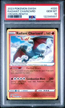2023 POKEMON SWORD & SHIELD CROWN ZENITH #020 RADIANT CHARIZARD PSA 10 - Image 1