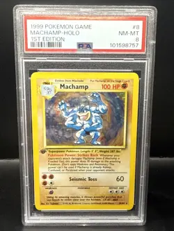 Pokemon PSA 8 Machamp 8/102 1st Edition Holo Rare Base NM - MT - Image 1