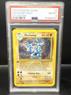 Pokemon PSA 8 Machamp 8/102 1st Edition Holo Rare Base NM - MT - Image 2