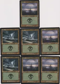 7X BASIC LAND SWAMP CARDS N-MINT MTG MAGIC GATHERING REPRO COMMANDER C-1 - Image 1