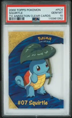 2000 TOPPS POKEMON TV ANIMATION CLEAR CARDS #PC4 SQUIRTLE PSA 10 - Image 1