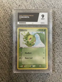 Chikorita 55/115 Unseen Forces 2005 Pokemon Card - Ace Graded Mint 9 - Image 1