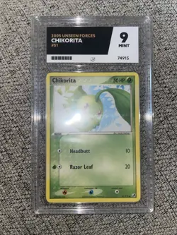 Chikorita 55/115 Unseen Forces 2005 Pokemon Card - Ace Graded Mint 9 - Image 2