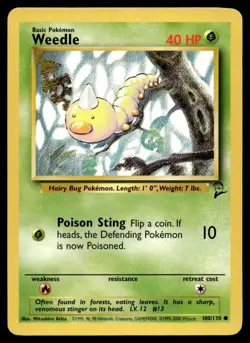 Weedle 100/130 Pokemon Card Base Set 2 Common 40 HP Near Mint E4 - Image 1