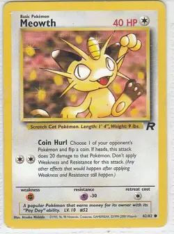 M) Pokemon Nintendo GAMEFREAK Collector Trading Card Meowth 62/82 40HP - Image 1