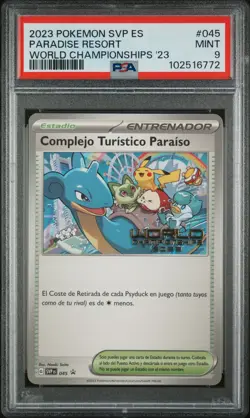2023 POKEMON SPANISH SVP ES-SV BLACK STAR PROMO #045 PARADISE RESORT PSA 9 - Image 1