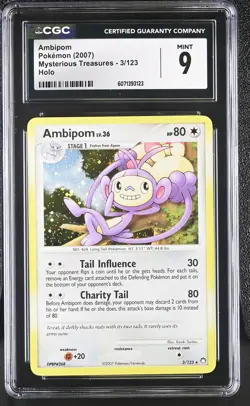 CGC 9 MINT Ambipom 2007 Mysterious Treasures 3/123 Holo Pokemon Card - Image 1